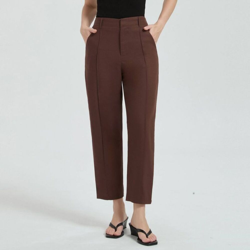 Women's High-Rise Linen Blend Tapered Pants - A New Day Brown S